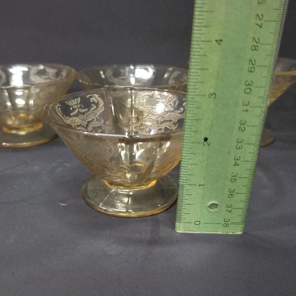 Federal‎ Glass Madrid Amber Sherbet Glasses, Set of 4, Vintage Etched Glassware